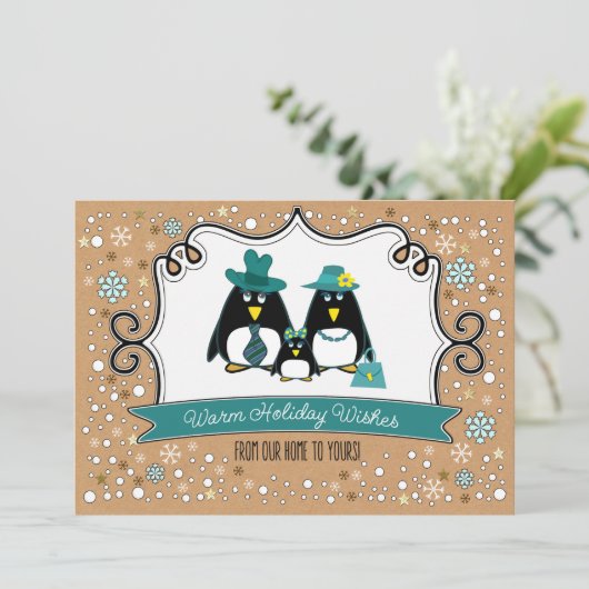 Funny Penguin Familienweihnachtskarte Feiertagskarte (Stehend Vorderseite)