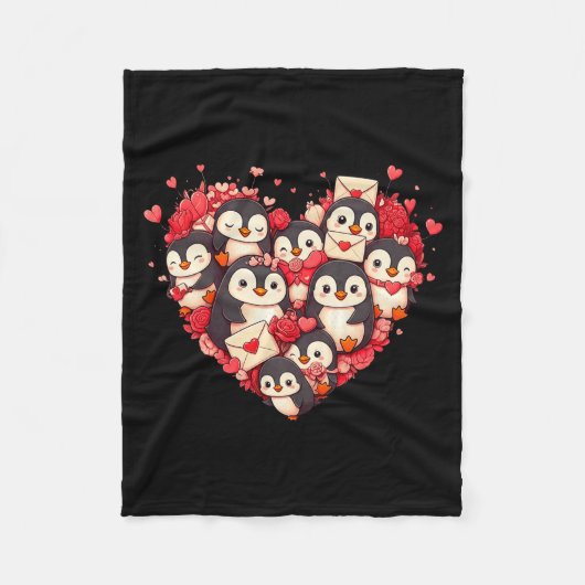 Funny Penguin Heart Valentine Penguin Womens Mens Fleecedecke (Vorderseite)