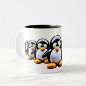 Funny Penguin Lineup Zweifarbige Tasse (Vorderseite Links)