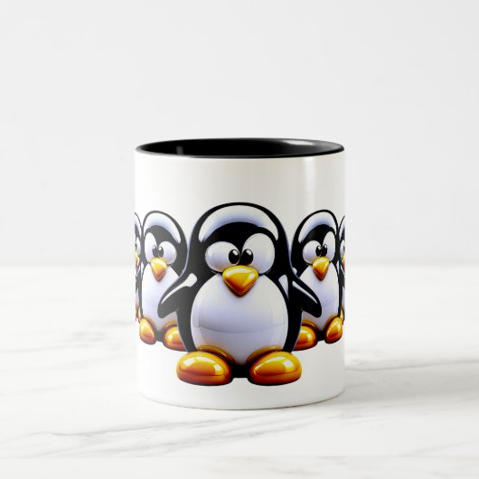 Funny Penguin Lineup Zweifarbige Tasse (Mittel)