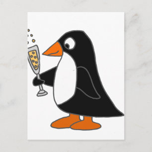 Funny Penguin mit Champagner Postkarte