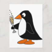 Funny Penguin mit Champagner Postkarte (Vorderseite)