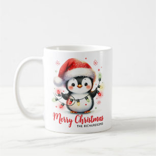 Funny Penguin mit Lichtern Moderne frohe Weihnacht Kaffeetasse