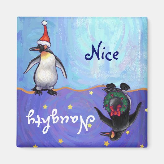 Funny Penguin Naughty Nice Holiday Magnet (Vorne)
