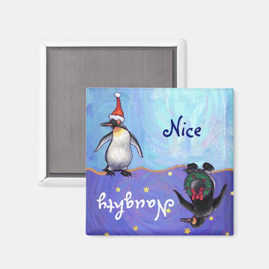 Funny Penguin Naughty Nice Holiday Magnet (Vorderseite/Rückseite)