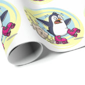 Funny Penguin on Roller Skates Geschenkpapier (Rolleneckpunkt)