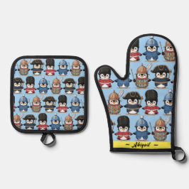 Funny Penguin Royal Guard (Personalisiert) Ofenhandschuh & Topflappen-Set