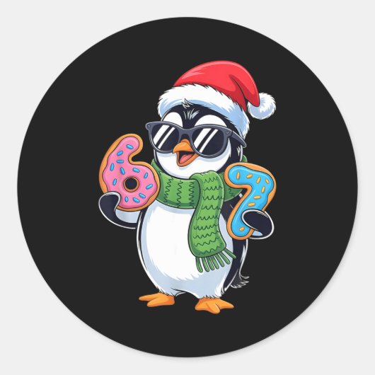 Funny Penguin Six Seven 67 Ice Cream Christmas Boy Runder Aufkleber (Vorderseite)