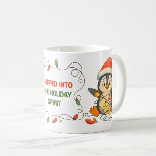 Funny Penguin Stuck in Lights Mug Kaffeetasse (VorderseiteRechts)
