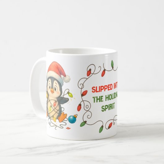 Funny Penguin Stuck in Lights Mug Kaffeetasse (Vorderseite Links)