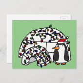 Funny Penguin und Christmas Iglu Feiertagspostkarte (Vorne/Hinten)