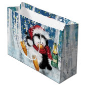 Funny Penguin Weihnachtsgeschenktasche Große Geschenktüte (Vorderseite Schrägansicht)