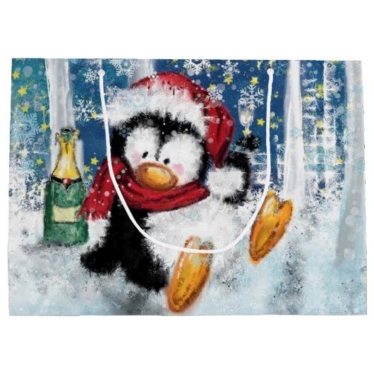 Funny Penguin Weihnachtsgeschenktasche Große Geschenktüte (Rückseite)