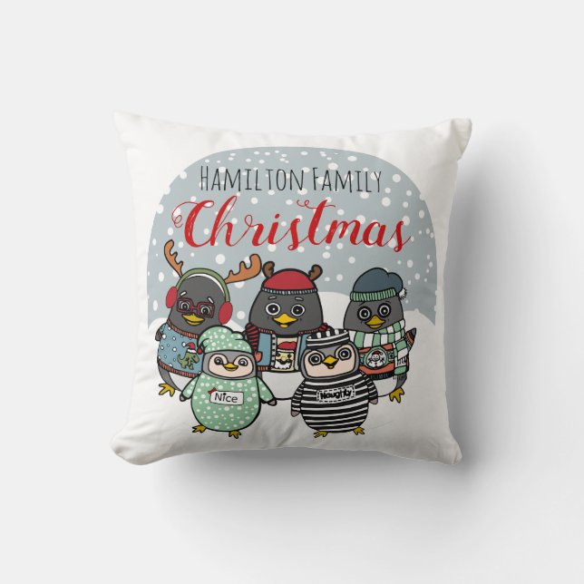 Funny Penguins | Custom Winter Christmas Kissen (Vorderseite)