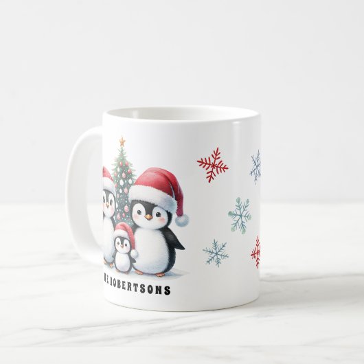Funny Penguins Familienname Weihnachten Kaffeetasse (Vorderseite Links)