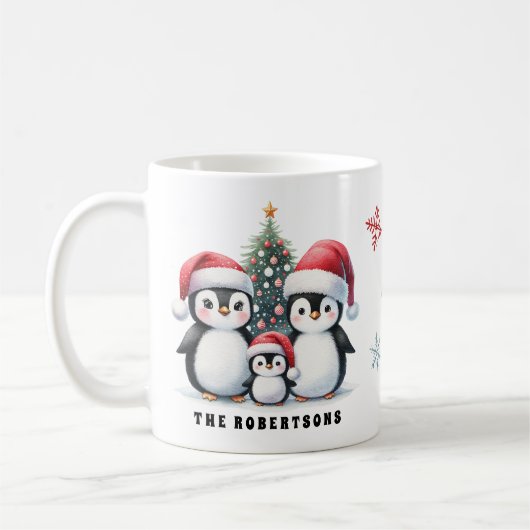 Funny Penguins Familienname Weihnachten Kaffeetasse (Links)