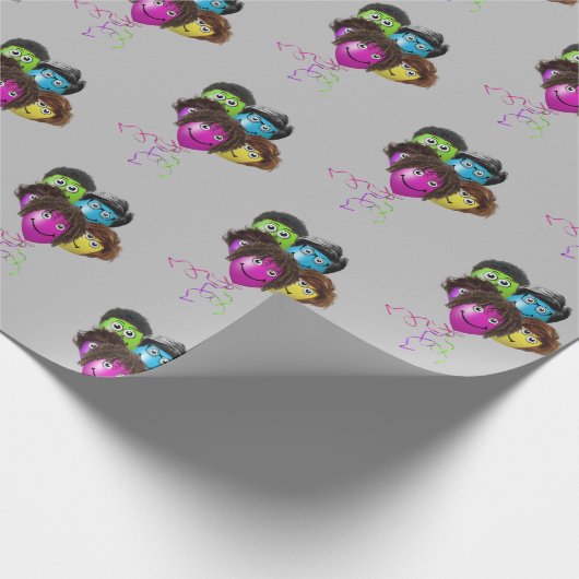 Funny People Balloon Group on Grey Geschenkpapier (Ecke)