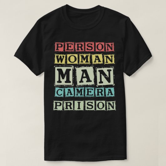 Funny Person, Woman, Man, Camera, Prison  T-Shirt (Design vorne)