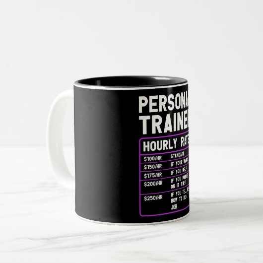 Funny Personal Trainer Stundensatz Zweifarbige Tasse (Vorderseite Links)