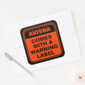 Funny personalisiert orange kommt mit Warnhinweis Quadratischer Aufkleber (Umschlag)