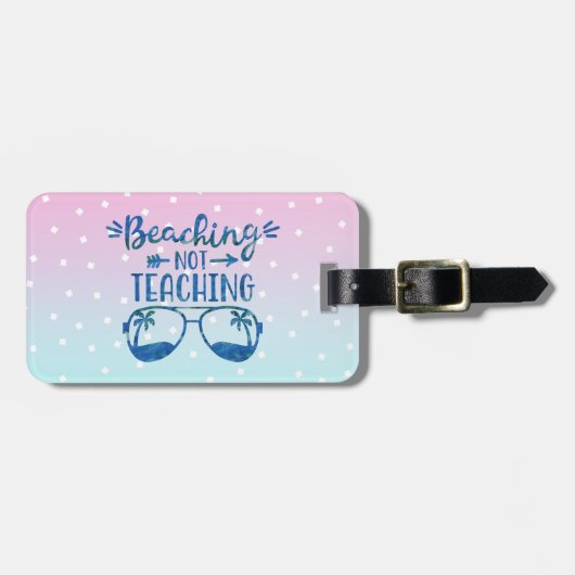 Funny Personalisiert Teacher Beach Blue Pink Ombre Gepäckanhänger (Vorderseite horizontal)