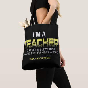 Funny Personalisiert Yellow Black Teacher Tote Bag Tasche
