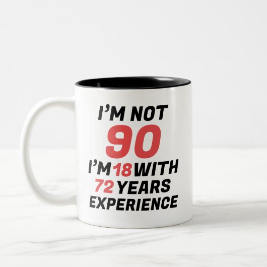 Funny Personalized 90th Birthday Experience Zweifarbige Tasse (Links)