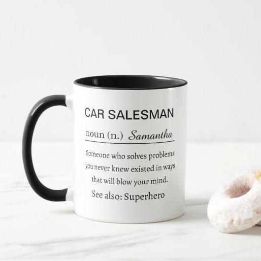 Funny Personalized Car Salesman Definition Tasse (Mit Donut)