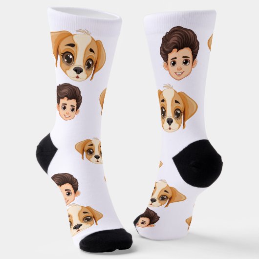 Funny Personalized Couple Face 2 Photos Dog Socken (Gewinkelt)