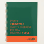 Funny Personalized Modern Green Orange Custom Name Planer (Vorderseite)