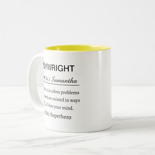 Funny Personalized Playwright Definition Zweifarbige Tasse (Vorderseite Links)