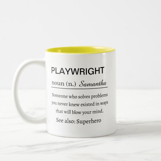 Funny Personalized Playwright Definition Zweifarbige Tasse (Links)