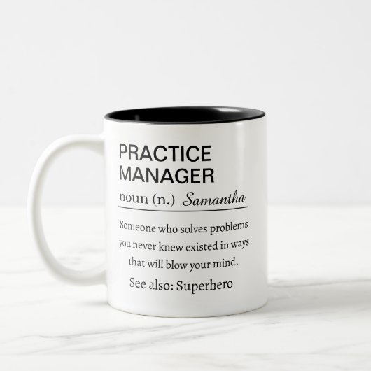 Funny Personalized Practice Manager Definition Zweifarbige Tasse (Links)
