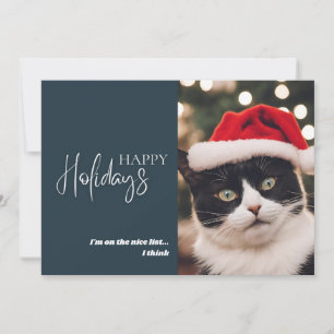 Funny Pet Christmas Cat Nice List Blau Feiertagskarte