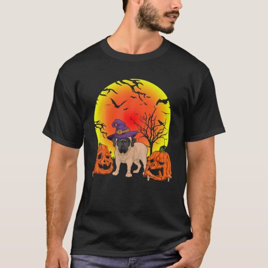 Funny Pet English Mastiff Dog Hexenhut Halloween T-Shirt (Vorderseite)