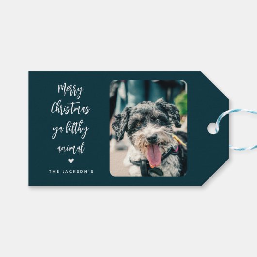 Funny Pet Foto Frohe Weihnachten Geschenkanhänger (Vorderseite (Horizontal))