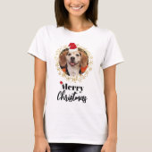 Funny Pet Foto Rote Weihnachtsmannmütze Schneefloc T-Shirt (Vorderseite)