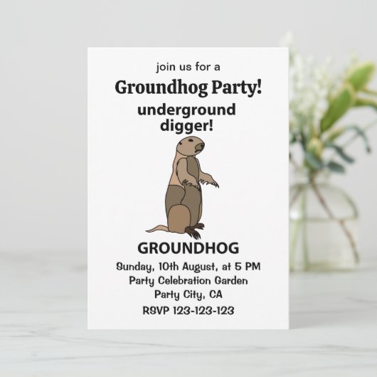 Funny Pet Groundhog Einladung (Stehend Vorderseite)