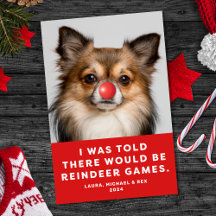 Funny Pet Hund Foto Holiday Card Rentierspiele