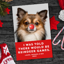 Funny Pet Hund Foto Holiday Card Rentierspiele Feiertagskarte