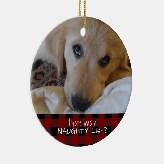 Funny Pet NAUGHTY ODER NICE Red Black Buffalo Kari Keramik Ornament (Rechts)