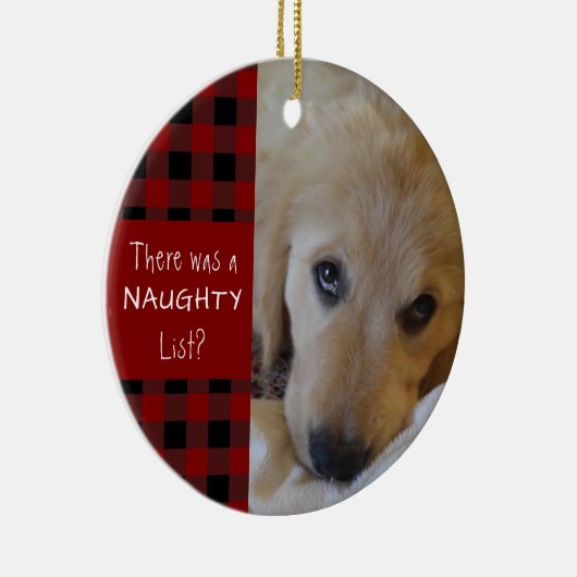 Funny Pet NAUGHTY ODER NICE Red Black Buffalo Kari Keramik Ornament (Rechts)