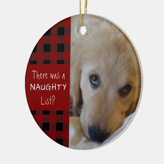 Funny Pet NAUGHTY ODER NICE Red Black Buffalo Kari Keramik Ornament (Links)