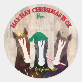 Funny Pferde rustikalen Western Weihnachten bis vo Runder Aufkleber