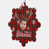 Funny Photo Face Blitzened Christmas Custom Gift Ornament Karte (Linke Ecke)