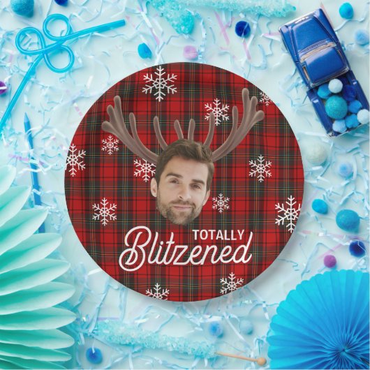 Funny Photo Face Blitzened Christmas Custom Gift Pappteller (Party)