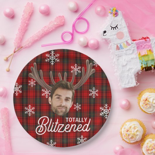 Funny Photo Face Blitzened Christmas Custom Gift Pappteller (Party)