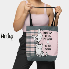 Funny Phrase Cat and Chicken Pink Kariert Tasche