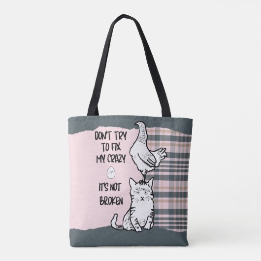Funny Phrase Cat and Chicken Pink Kariert Tasche (Rückseite)