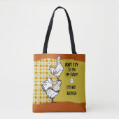Funny Phrase Rooster Hühnergelborange Kariert Tasche (Vorderseite)